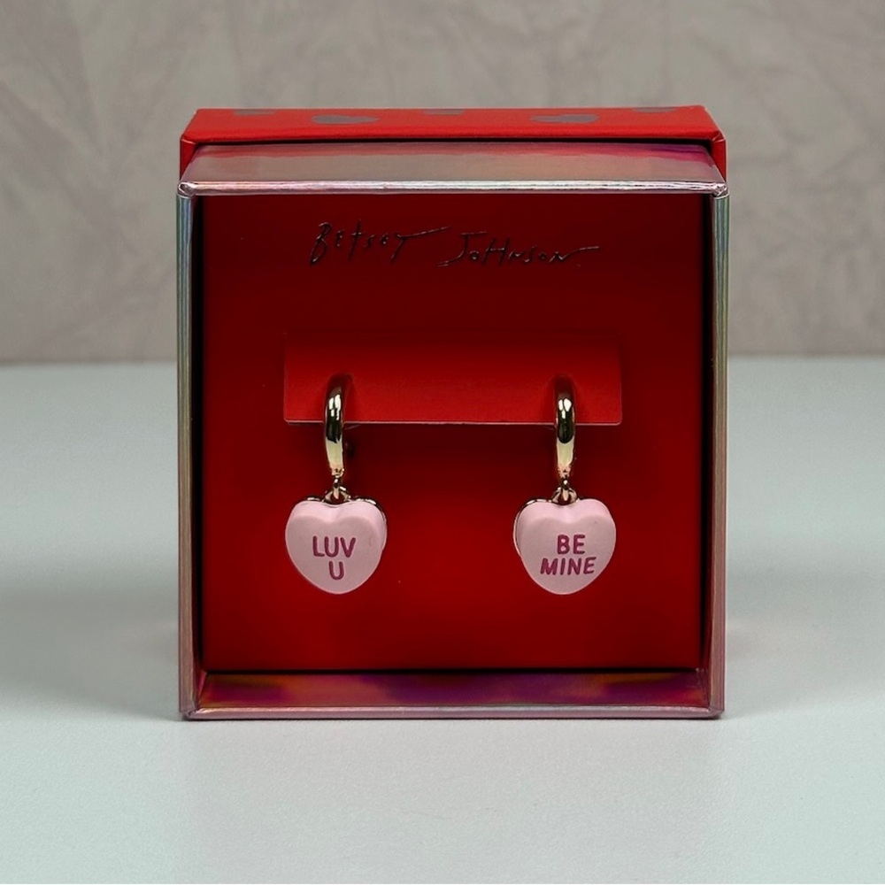 Betsey Johnson Pink Love Conversation Heart Message Earrings